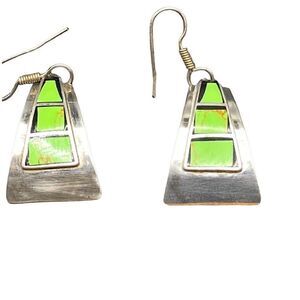 Sterling silver 925 line turquoise fishhook dangle drop earrings marked TN-47